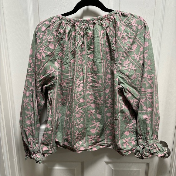 Cleobella | Whitley Ruffle Sleeve Button Front Split V-neck‎ Tie Boho Blouse XL - Picture 4 of 13
